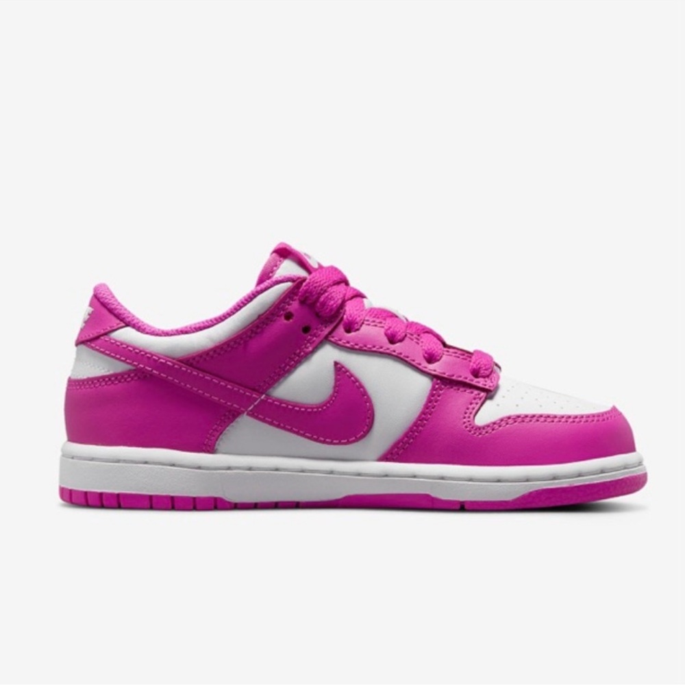 🆕 Nike Dunk Low Active Fuchsia Pink White Sneakers Size 7Y 8W - Picture 2 of 4